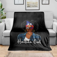Proud Haitian Afro Girl in Denim Jacket Style Graphic Throw Blanket Haiti Heritage Pride