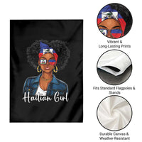 Proud Haitian Afro Girl in Denim Jacket Style Graphic Garden Flag Haiti Heritage Pride
