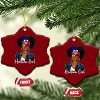 Proud Haitian Afro Girl in Denim Jacket Style Graphic Ceramic Ornament Haiti Heritage Pride