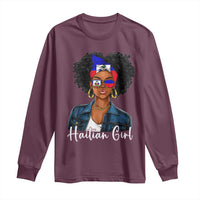 Proud Haitian Afro Girl in Denim Jacket Style Graphic Long Sleeve Shirt Haiti Heritage Pride