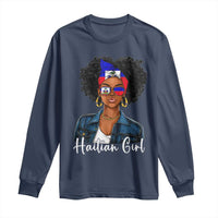 Proud Haitian Afro Girl in Denim Jacket Style Graphic Long Sleeve Shirt Haiti Heritage Pride