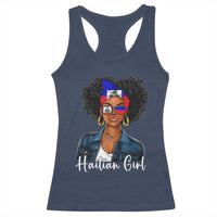 Proud Haitian Afro Girl in Denim Jacket Style Graphic Racerback Tank Top Haiti Heritage Pride