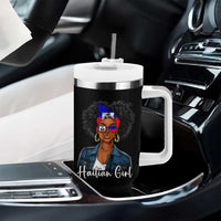 Proud Haitian Afro Girl in Denim Jacket Style Graphic Tumbler With Handle Haiti Heritage Pride