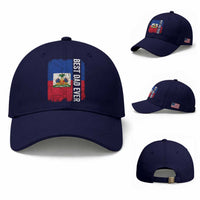 Best Dad Ever Haitian Papa Baseball Cap Vintage Distressed Haiti Flag Father's Day