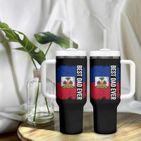 Best Dad Ever Haitian Papa Tumbler With Handle Vintage Distressed Haiti Flag Father's Day