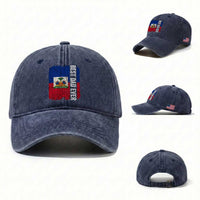 Best Dad Ever Haitian Papa Washed Cotton Baseball Cap Vintage Distressed Haiti Flag Father's Day