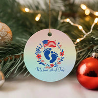 My First 4th of July Patriotic Cute Baby Footprints Ceramic Ornament American Flag Wreath America Holiday Milestone