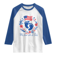 My First 4th of July Patriotic Cute Baby Footprints Raglan Shirt American Flag Wreath America Holiday Milestone