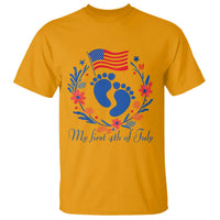 My First 4th of July Patriotic Cute Baby Footprints T Shirt American Flag Wreath America Holiday Milestone