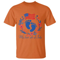 My First 4th of July Patriotic Cute Baby Footprints T Shirt American Flag Wreath America Holiday Milestone