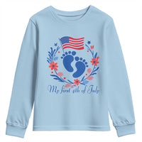 My First 4th of July Patriotic Cute Baby Footprints Youth Sweatshirt American Flag Wreath America Holiday Milestone
