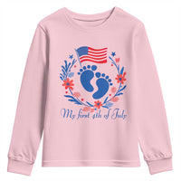 My First 4th of July Patriotic Cute Baby Footprints Youth Sweatshirt American Flag Wreath America Holiday Milestone