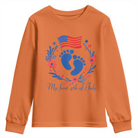 My First 4th of July Patriotic Cute Baby Footprints Youth Sweatshirt American Flag Wreath America Holiday Milestone