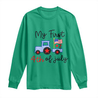 My First 4th of July Patriotic Tractor Cute Long Sleeve Shirt American Flag Infant Independence Holiday Milestone