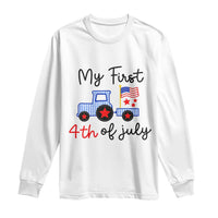 My First 4th of July Patriotic Tractor Cute Long Sleeve Shirt American Flag Infant Independence Holiday Milestone