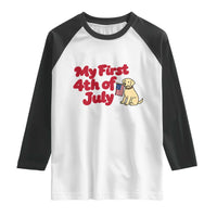 My First 4th of July Cute Golden Retriever Puppy Dog Raglan Shirt American Flag Independence Holiday Milestone