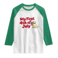 My First 4th of July Cute Golden Retriever Puppy Dog Raglan Shirt American Flag Independence Holiday Milestone