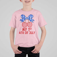 My 1st 4th of July Coquette Bow Striped Cherries T Shirt For Kid Preppy Patriotic Baby Girl Independence Holiday