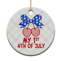 My 1st 4th of July Coquette Bow Striped Cherries Ceramic Ornament Preppy Patriotic Baby Girl Independence Holiday