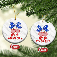 My 1st 4th of July Coquette Bow Striped Cherries Ceramic Ornament Preppy Patriotic Baby Girl Independence Holiday