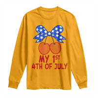 My 1st 4th of July Coquette Bow Striped Cherries Long Sleeve Shirt Preppy Patriotic Baby Girl Independence Holiday