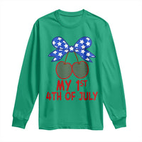 My 1st 4th of July Coquette Bow Striped Cherries Long Sleeve Shirt Preppy Patriotic Baby Girl Independence Holiday
