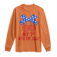 My 1st 4th of July Coquette Bow Striped Cherries Long Sleeve Shirt Preppy Patriotic Baby Girl Independence Holiday