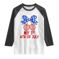 My 1st 4th of July Coquette Bow Striped Cherries Raglan Shirt Preppy Patriotic Baby Girl Independence Holiday