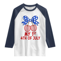 My 1st 4th of July Coquette Bow Striped Cherries Raglan Shirt Preppy Patriotic Baby Girl Independence Holiday