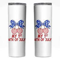 My 1st 4th of July Coquette Bow Striped Cherries Skinny Tumbler Preppy Patriotic Baby Girl Independence Holiday