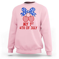 My 1st 4th of July Coquette Bow Striped Cherries Sweatshirt Preppy Patriotic Baby Girl Independence Holiday