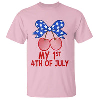 My 1st 4th of July Coquette Bow Striped Cherries T Shirt Preppy Patriotic Baby Girl Independence Holiday
