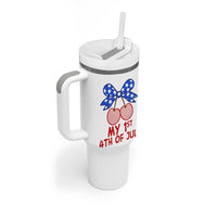 My 1st 4th of July Coquette Bow Striped Cherries Tumbler With Handle Preppy Patriotic Baby Girl Independence Holiday