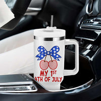 My 1st 4th of July Coquette Bow Striped Cherries Tumbler With Handle Preppy Patriotic Baby Girl Independence Holiday