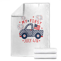 My First July 4th Gingham Vintage Truck Americana Throw Blanket Patriotic Fireworks Independence Holiday Milestone