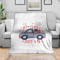 My First July 4th Gingham Vintage Truck Americana Throw Blanket Patriotic Fireworks Independence Holiday Milestone