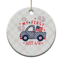 My First July 4th Gingham Vintage Truck Americana Ceramic Ornament Patriotic Fireworks Independence Holiday Milestone
