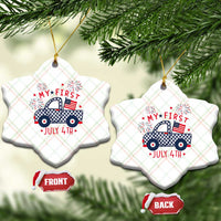 My First July 4th Gingham Vintage Truck Americana Ceramic Ornament Patriotic Fireworks Independence Holiday Milestone
