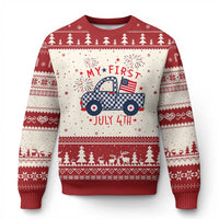 My First July 4th Gingham Vintage Truck Americana Ugly Christmas Sweater Patriotic Fireworks Independence Holiday Milestone