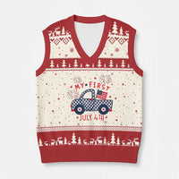 My First July 4th Gingham Vintage Truck Americana V-Neck Knit Sweater Vest Patriotic Fireworks Independence Holiday Milestone