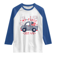 My First July 4th Gingham Vintage Truck Americana Raglan Shirt Patriotic Fireworks Independence Holiday Milestone