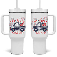My First July 4th Gingham Vintage Truck Americana Tumbler With Handle Patriotic Fireworks Independence Holiday Milestone