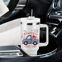 My First July 4th Gingham Vintage Truck Americana Tumbler With Handle Patriotic Fireworks Independence Holiday Milestone
