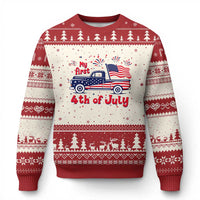 My First 4th of July Retro American Flag Pickup Truck Ugly Christmas Sweater Americana Patriotic Independence Holiday Milestone