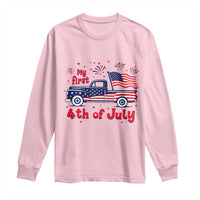 My First 4th of July Retro American Flag Pickup Truck Long Sleeve Shirt Americana Patriotic Independence Holiday Milestone