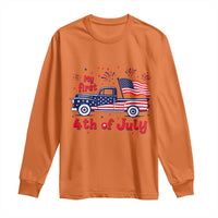 My First 4th of July Retro American Flag Pickup Truck Long Sleeve Shirt Americana Patriotic Independence Holiday Milestone