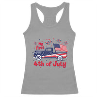 My First 4th of July Retro American Flag Pickup Truck Racerback Tank Top Americana Patriotic Independence Holiday Milestone