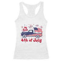 My First 4th of July Retro American Flag Pickup Truck Racerback Tank Top Americana Patriotic Independence Holiday Milestone