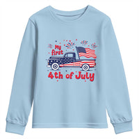 My First 4th of July Retro American Flag Pickup Truck Youth Sweatshirt Americana Patriotic Independence Holiday Milestone