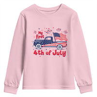 My First 4th of July Retro American Flag Pickup Truck Youth Sweatshirt Americana Patriotic Independence Holiday Milestone